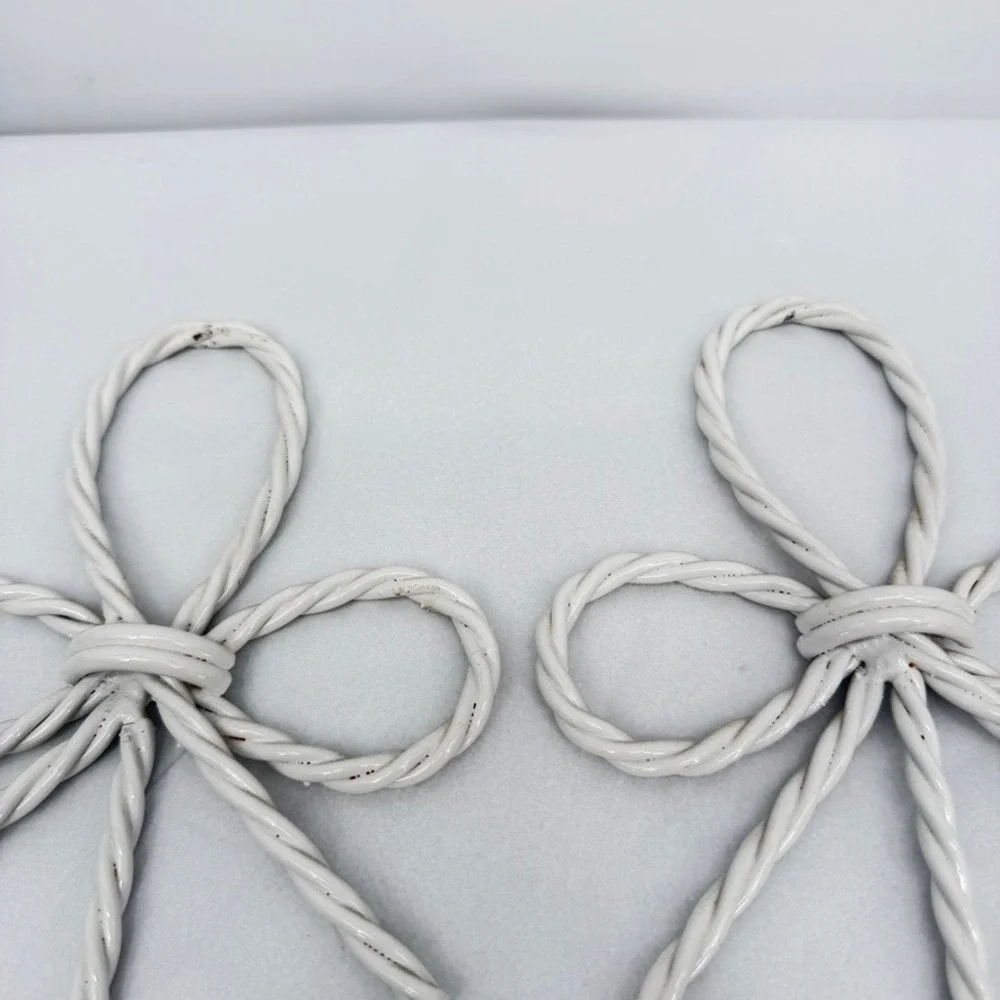 Homco Twisted Rope & Bow Tapler Candle‎ Wall Sconce PAIR White Metal VTG 2 Pc
